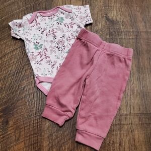 Kyle Deena Baby Girl Floral Matching Set Bodysuit Pink Pants Casual Cotton 0-3M